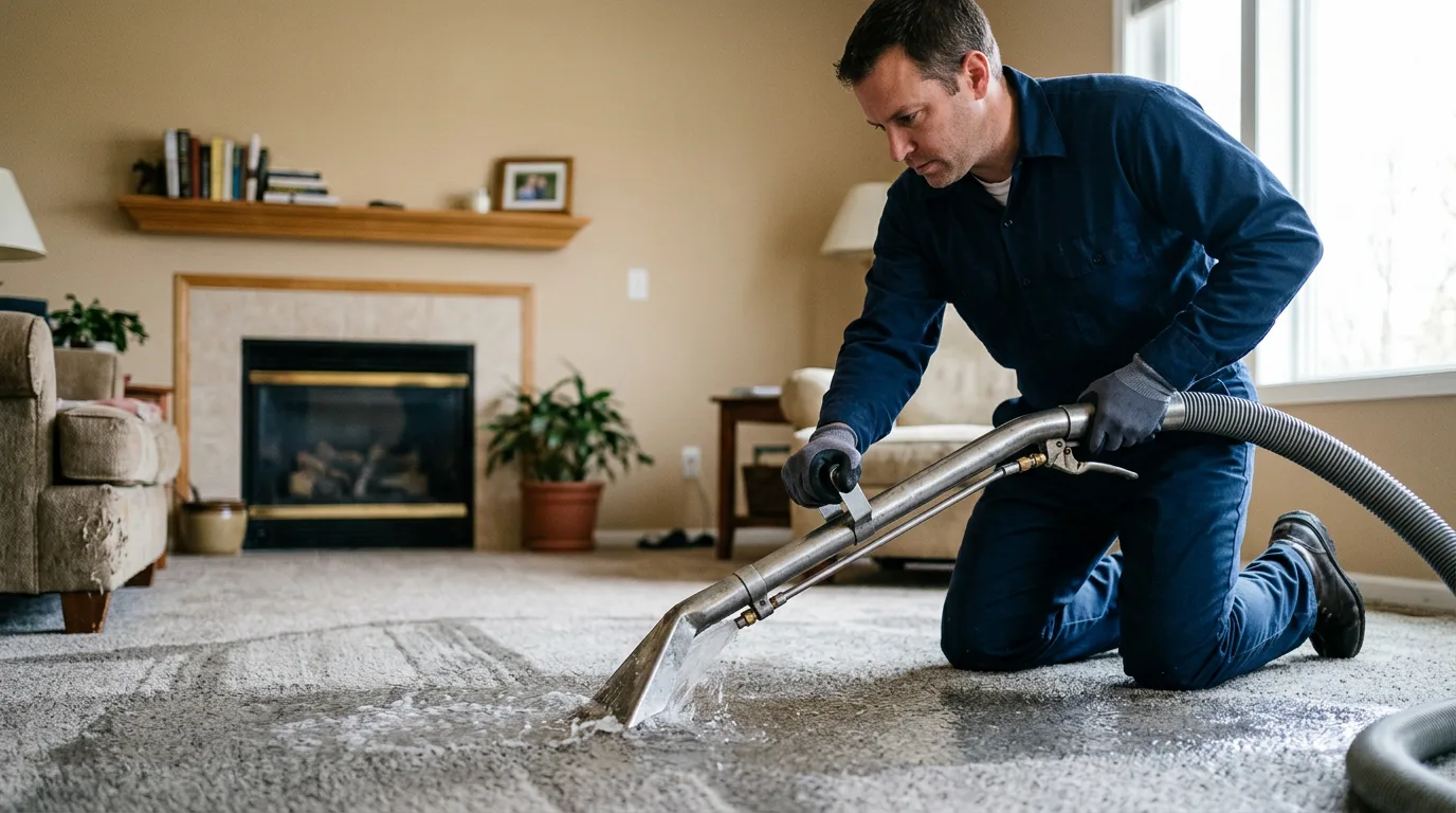 Water damage restoration technician working near Villa Ridge, IL